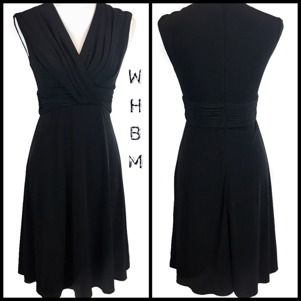 WHBM Black Ruched V Neck Sleeveless Dress Size 0
